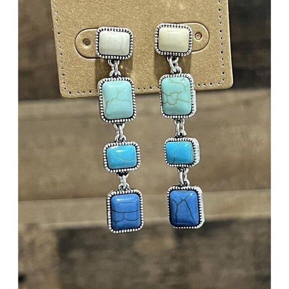 2.75" Drop Post Style Semi-Stone Dangle Statement Earrings - Picture 1 of 2